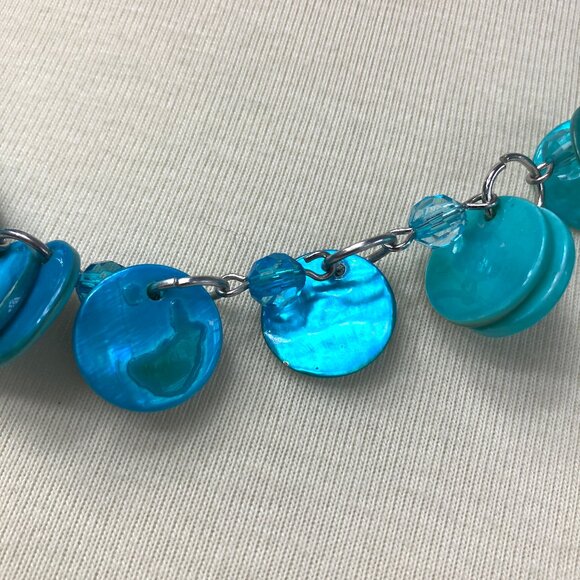 Blue Ombre Capiz Shell Necklace Dangle Costume Jewelry Coastal - Picture 3 of 9